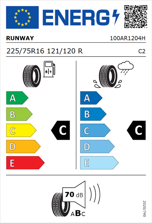Tyre Label for Runway Enduro 616 225/75R16 121/120R