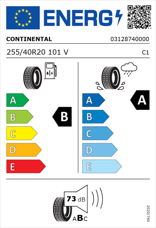 Tyre Label for Continental ContiSportContact 5 Seal 255/40R20 101V