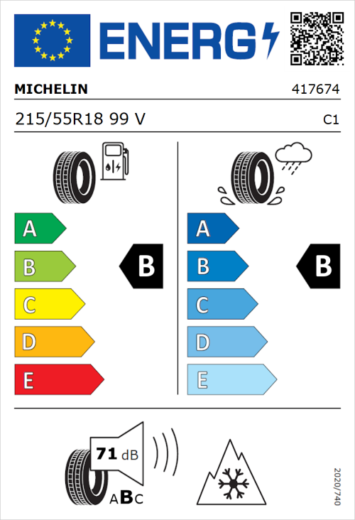 Tyre Label for Michelin CrossClimate 2 215/55R18 99V