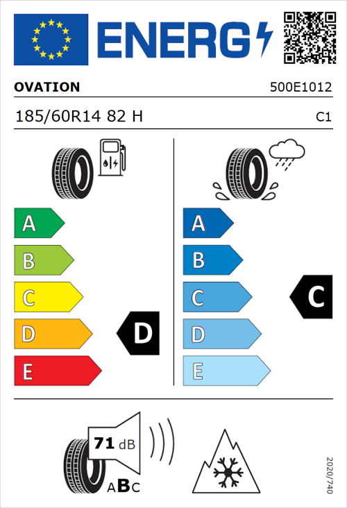Tyre Label for Ovation VI-782 AS 185/60R14 82H