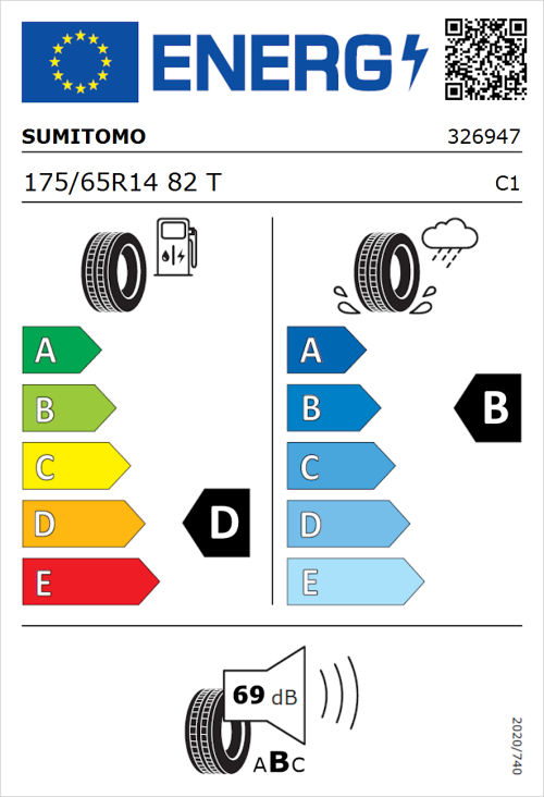 Tyre Label for Sumitomo BC100 175/65R14 82T